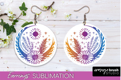 Boho Mystical Round Earrings Sublimation, Celestial Earrings