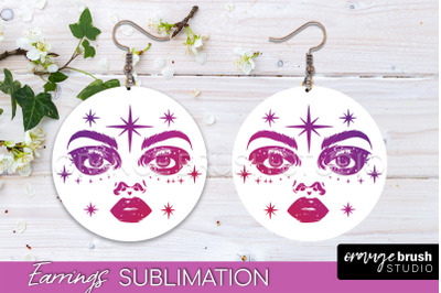 Boho Mystical Round Earrings Sublimation, Celestial Earrings