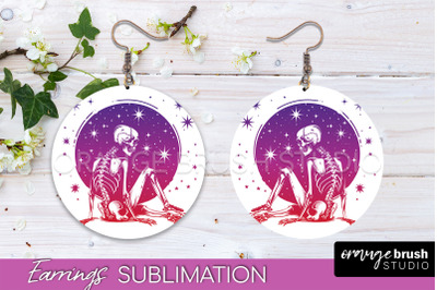 Boho Mystical Round Earrings Sublimation, Celestial Earrings