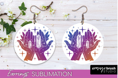 Boho Mystical Round Earrings Sublimation, Celestial Earrings