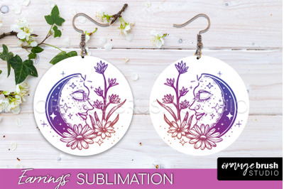 Boho Mystical Round Earrings Sublimation, Celestial Earrings