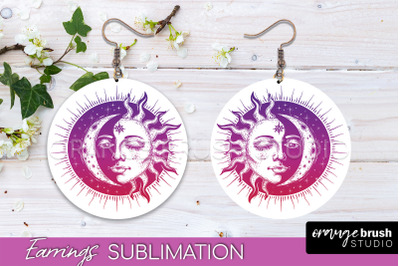 Boho Mystical Round Earrings Sublimation, Celestial Earrings