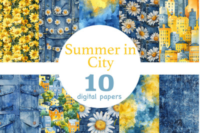 Summer In City Digital Paper | Travel Pattern