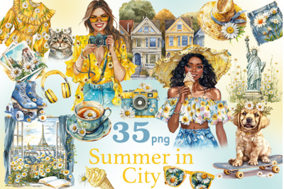 Summer In City Clipart | Daisies PNG