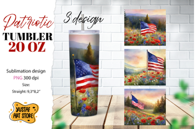 Patriotic tumbler. American flag in nature 3 design