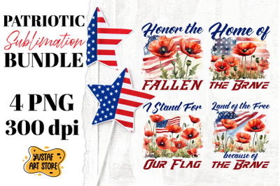 Patriotic sublimation. American flag and poppy flowers 4 PNG