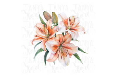 Digital Lily Plants Printable Art, Spring Florals Sublimation Design