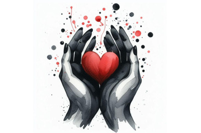 4 Black hands holding red heart icon