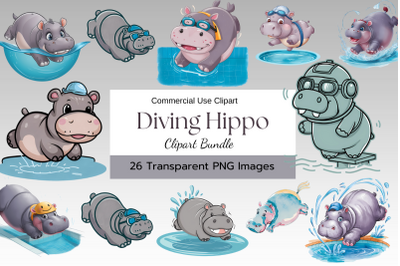 Cute Diving Hippo Watercolor Sublimation