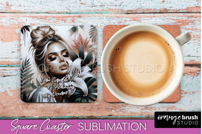 Affirmation Coaster Sublimation - Square Coaster PNG Design