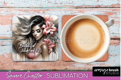 Affirmation Coaster Sublimation - Square Coaster PNG Design