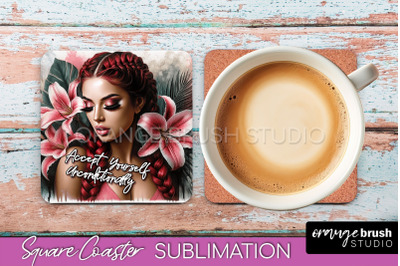 Affirmation Coaster Sublimation - Square Coaster PNG Design