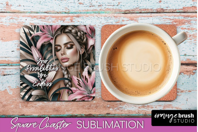 Affirmation Coaster Sublimation - Square Coaster PNG Design