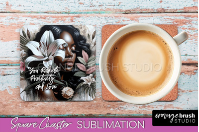 Affirmation Coaster Sublimation - Square Coaster PNG Design