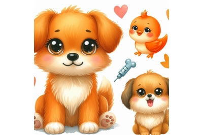 A bundle of e little dog cartoon