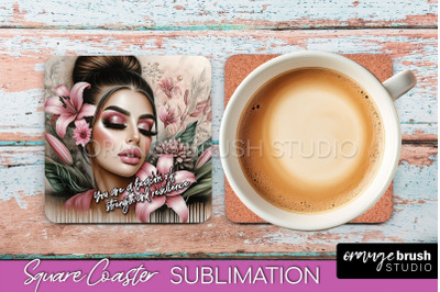 Affirmation Coaster Sublimation - Square Coaster PNG Design