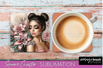 Affirmation Coaster Sublimation - Square Coaster PNG Design