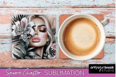 Affirmation Coaster Sublimation - Square Coaster PNG Design