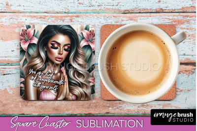 Affirmation Coaster Sublimation - Square Coaster PNG Design