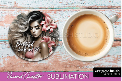 Affirmation Coaster Sublimation - Round Coaster PNG Design