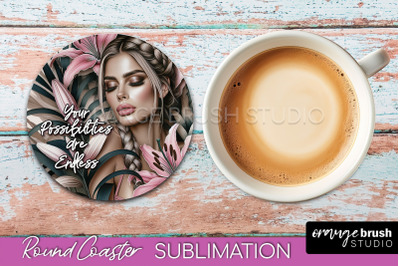 Affirmation Coaster Sublimation - Round Coaster PNG Design