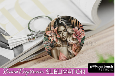 Floral Girl Keychain PNG - Flowers Keychain Sublimation