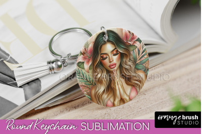 Floral Girl Keychain PNG - Flowers Keychain Sublimation