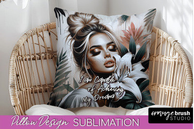 Daily Affirmations Pillow Cover, Floral Pillow Sublimation