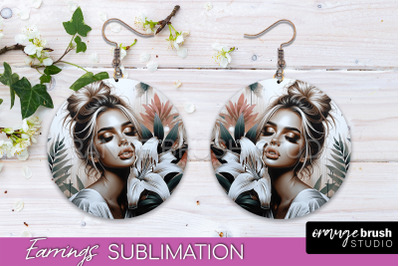 Floral Girl Earrings PNG - Summer Earrings Sublimation