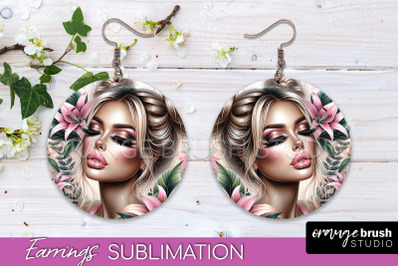 Floral Girl Earrings PNG - Summer Earrings Sublimation