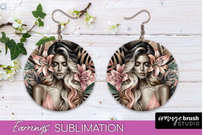 Floral Girl Earrings PNG - Summer Earrings Sublimation