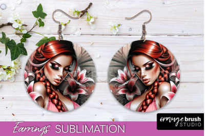 Floral Girl Earrings PNG - Summer Earrings Sublimation