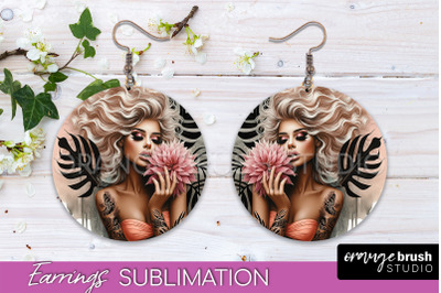 Floral Girl Earrings PNG - Summer Earrings Sublimation