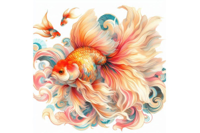 A bundle of 02 Goldfish in oriental style painting