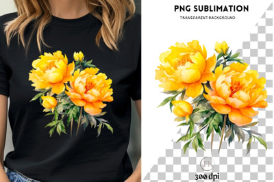 Yellow Peonies PNG Digital Download&2C; Botanical Floral Sticker