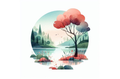 A bundle of Stylized landscape in flat minimal