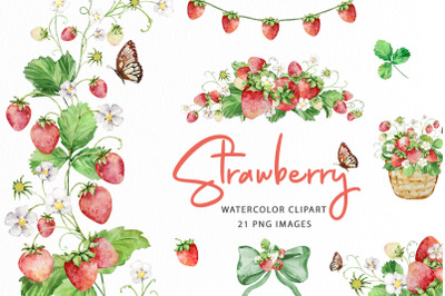 Watercolor Strawberry Clipart