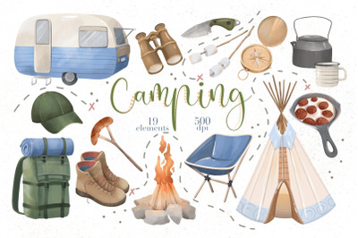 Camping Clipart PNG, Weekend Forest Travel Clipart, Hiking Accessories