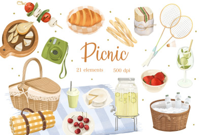 Picnic Clipart, Summer Picnic, Picnic Blanket, Sandwich PNG