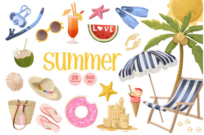 Summer Vibe Clipart, Beach Party Accessories Graphics