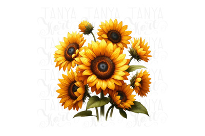 Sunflower Floral Sublimation Design for Planner Sticker, Printable Art