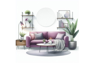 A bundle of Minimalist living room with purple