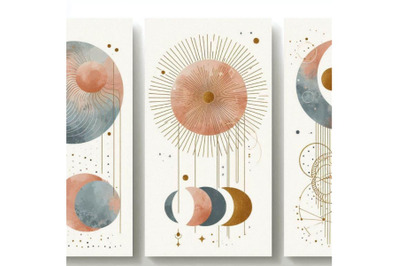 A bundle of Abstract sun moon poster set. C