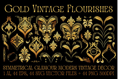Gold Vintage Glamour Flourishes - Vector Decorative Elements