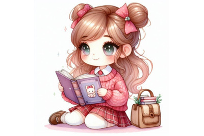 A bundle of Cute cartoon girl with book