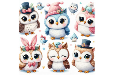 A bundle of Cute Cartoon Owls