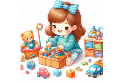 A bundle of Happy cute little kid girl playing w