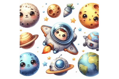 A bundle of Space set. Collection of cute car