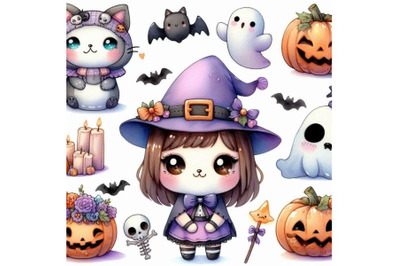 A bundle of Kawaii cute Halloween Clipart Se