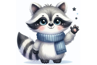 A bundle of Cute raccoon cartoon waving ha